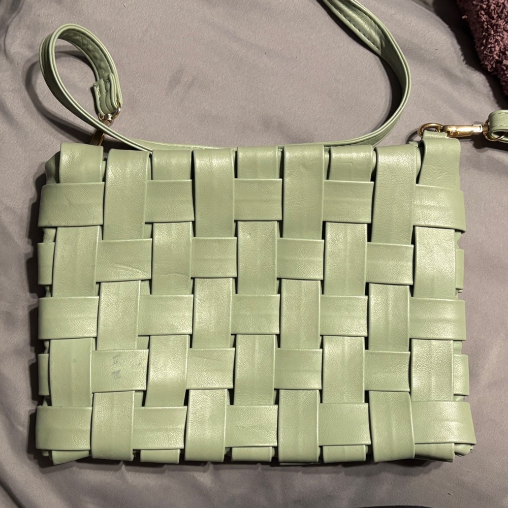 Light Green Woven Shoulder Crossbody Bag